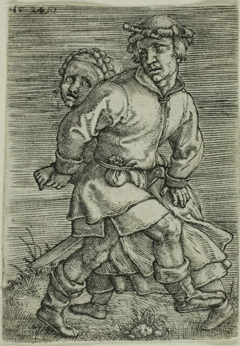 Peasant Couple Dancing by Barthel Beham, print, 1524