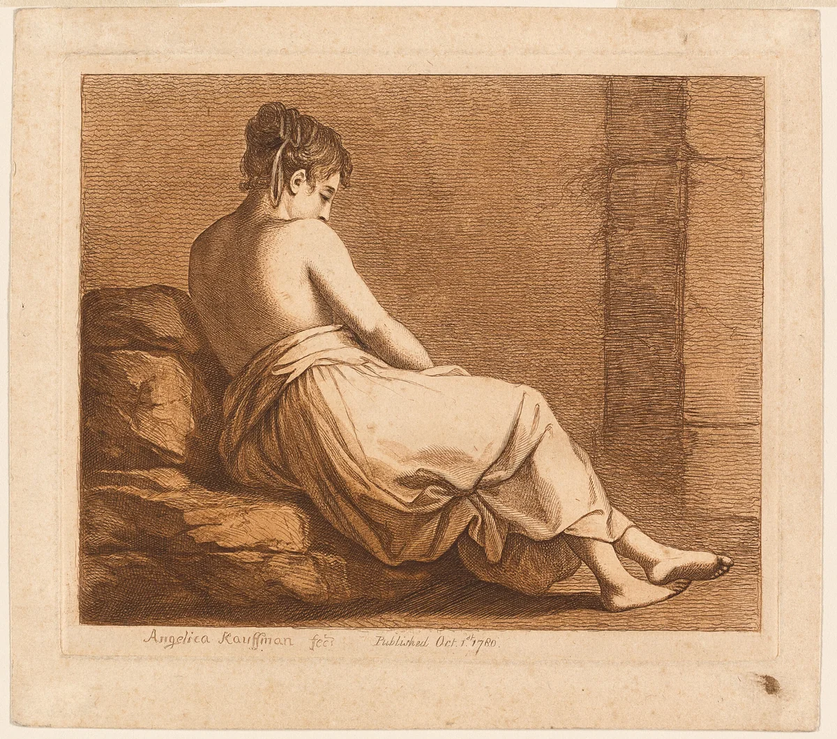 Reclining Girl Seen from the Back by Angelica Kauffmann, print, 1780