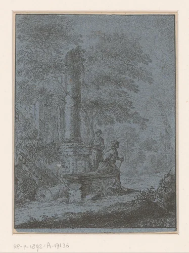 Landschap met ruïnes en twee figuren by Johann Friedrich Alexander Thiele, print, 1757-1803