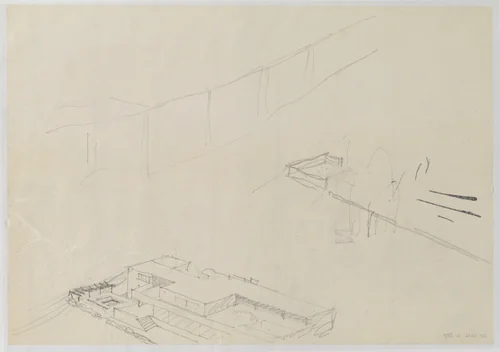 Tugendhat House, Brno, Czech Republic (Aerial perspective sketch) by Ludwig Mies van der Rohe, mies van der rohe archive, 1928