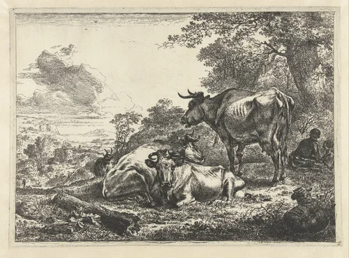 Drie rustende koeien by Nicolaes Pietersz Berchem, print, 1646-1652