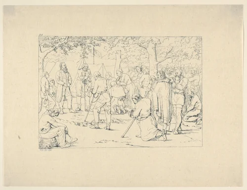 Prayer in Stonewall Jackson's Camp (from Confederate War Etchings) by Adalbert John Volck, print, 1861-1863