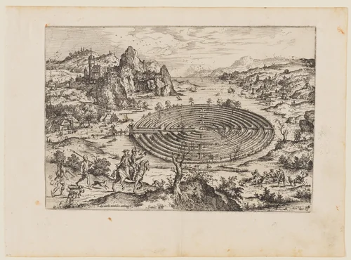 The Cretan Labyrinth, from Landscapes with Biblical and Mythological Scenes by Hieronymus Cock, print, 1558