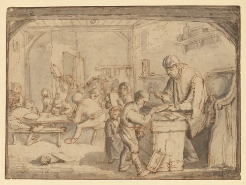 The Schoolmaster by Cornelis Dusart, drawing, 1677-1703