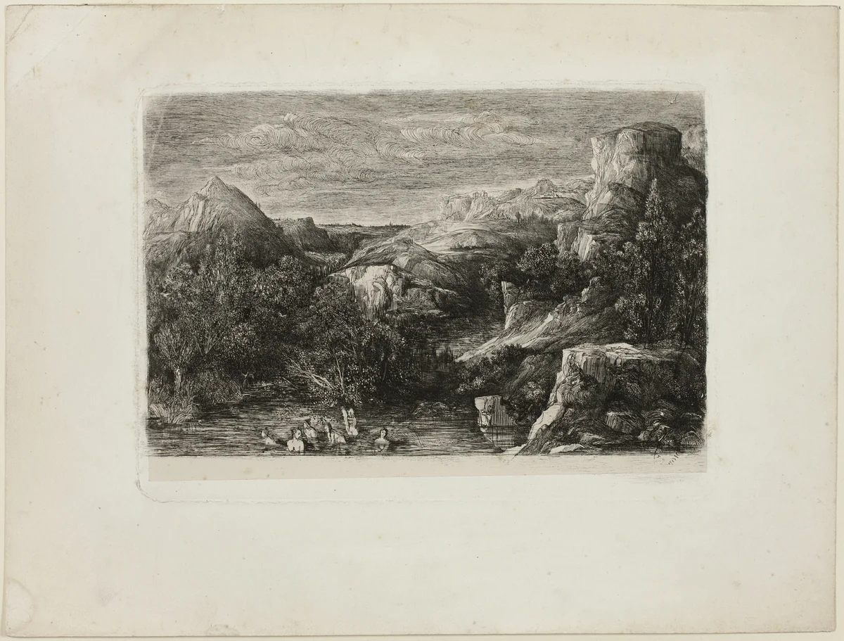 Bathers in a Mountain Pool by Rodolphe Bresdin, print, 1865