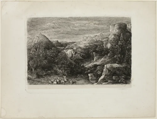Bathers in a Mountain Pool by Rodolphe Bresdin, print, 1865