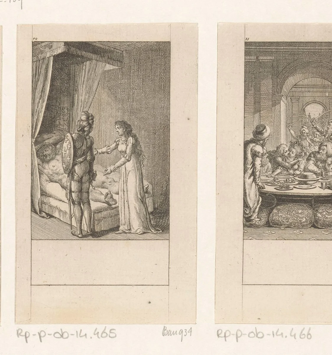 Sybille en Huon de Bordeaux plotten de moord op de reus Angolafer by Daniel Nikolaus Chodowiecki, print, 1782