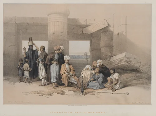 Egypt and Nubia, Volume II: Entrance of the Temple of Amun, Thebes by Louis Haghe, print, 1847