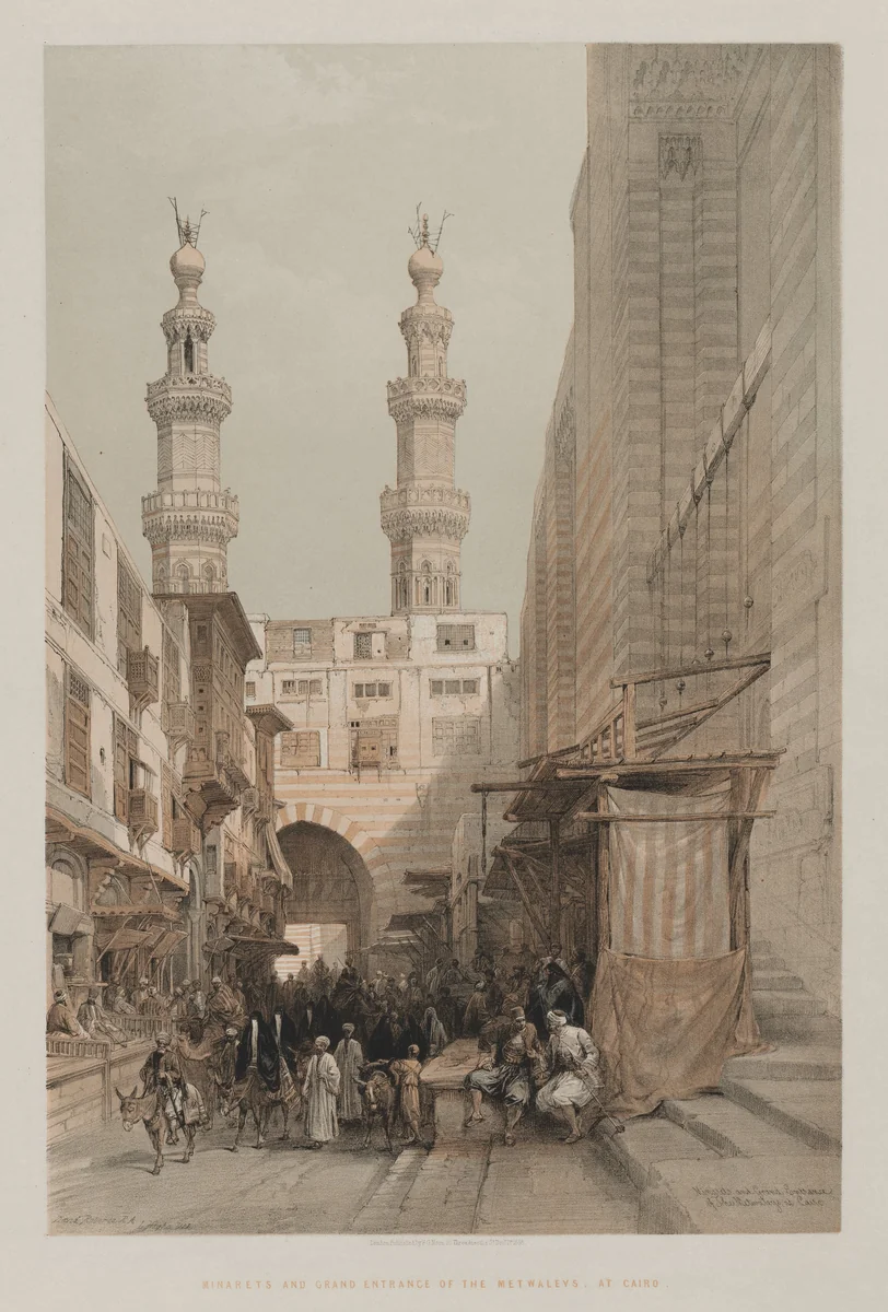 Egypt and Nubia, Volume III: Minarets, and Grand Entrance of the Metwaleys, at Cairo by Louis Haghe, print, 1848