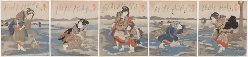 A Low Tide Pentaptych by Utagawa Kuniyoshi (歌川國芳), print, 1825-1830