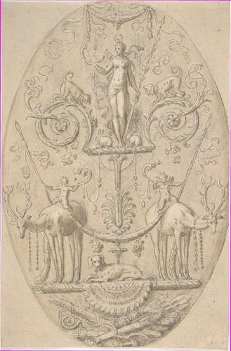 Diana with Attributes of the Hunt by Antoine Caron, drawing, 1530-1599