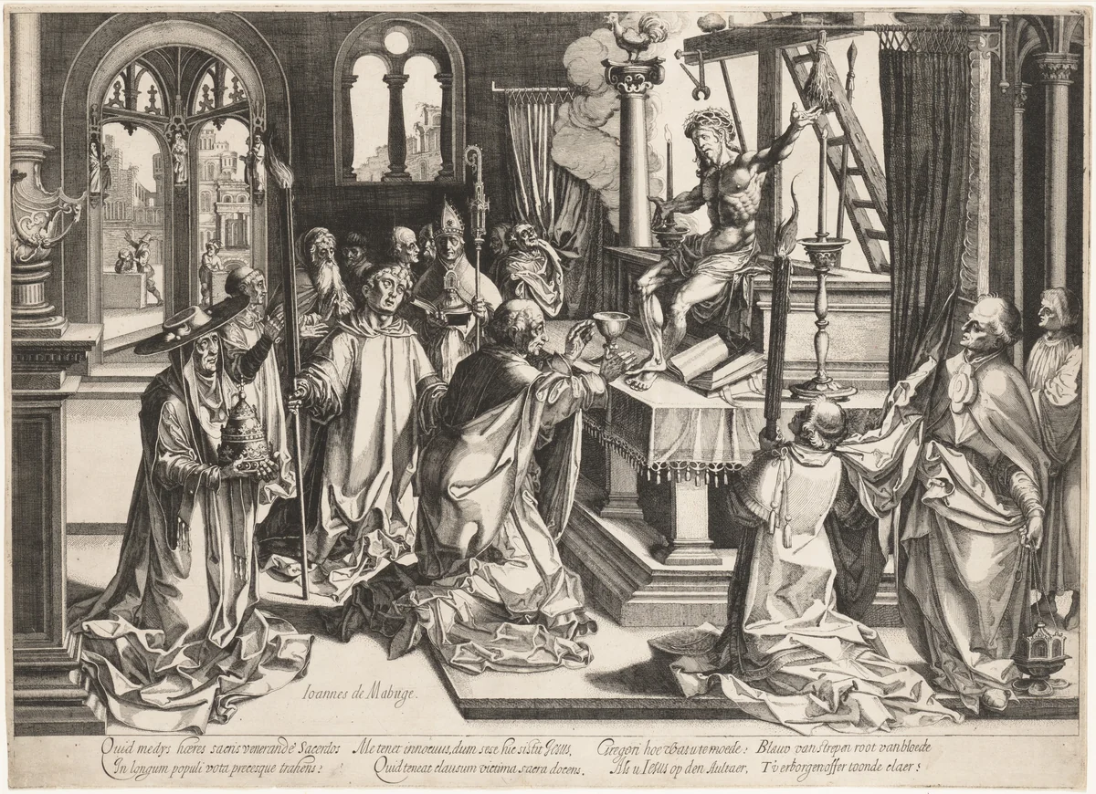 Mass of St. Gregory by Simon Wynhoutsz Frisius, print, 1610-1630