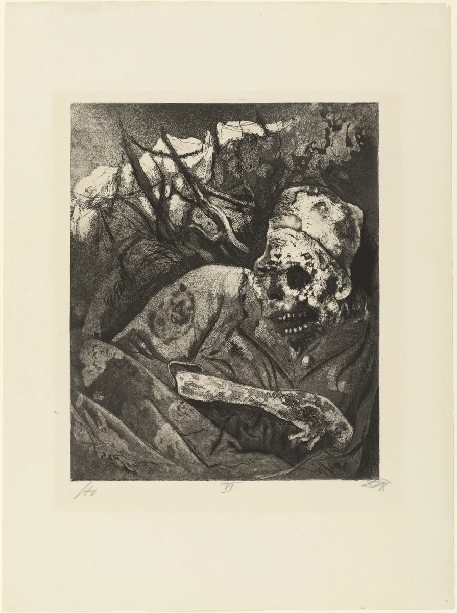 Corpse in Barbed Wire (Flanders) (Leiche im Drahtverhau [Flandern]) from The War (Der Krieg) by Otto Dix, print, 1924