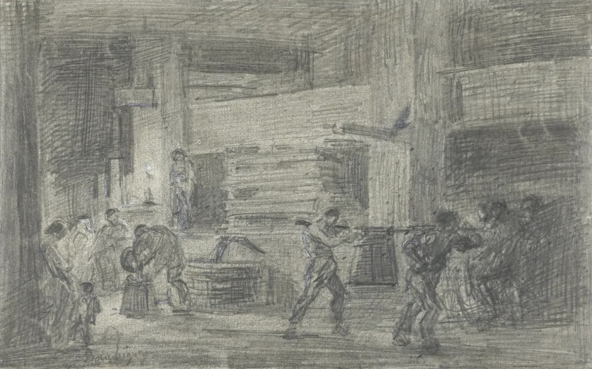 Wijnperserij by Charles-François Daubigny, drawing, 1827-1878