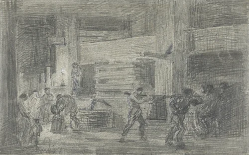 Wijnperserij by Charles-François Daubigny, drawing, 1827-1878