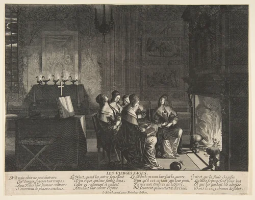 The Wise Virgins Resting Whilst Awaiting the Arrival of The Husband by Abraham Bosse, print, 1630-1640