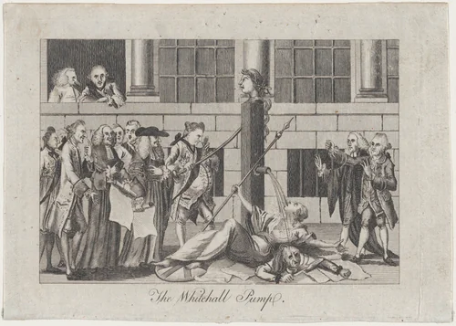 The Whitehall Pump, from The Westminster Magazine by anonymous, print, 1774
