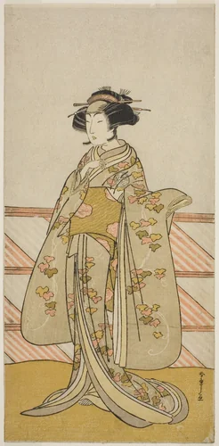 The Actor Yoshizawa Iroha I as Tamamo no Mae (?) in the Play Sakuya Kono Hana no Kaomise (?), Performed at the Nakamura Theater (?) in the Eleventh Month, 1776 (?) by Katsukawa Shunsho (勝川 春章), print, 1771-1781