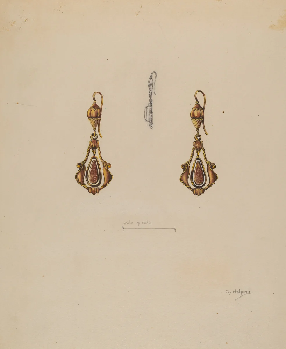 Earrings by Grace Halpin, index of american design, 1937