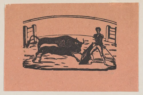 Bullfight (Bull on left; 1 man on right) by José Guadalupe Posada, print, 1890-1910
