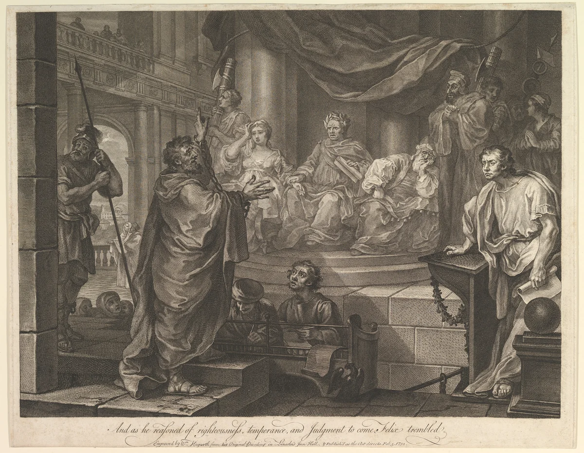Paul Before Felix by William Hogarth, print, 1752