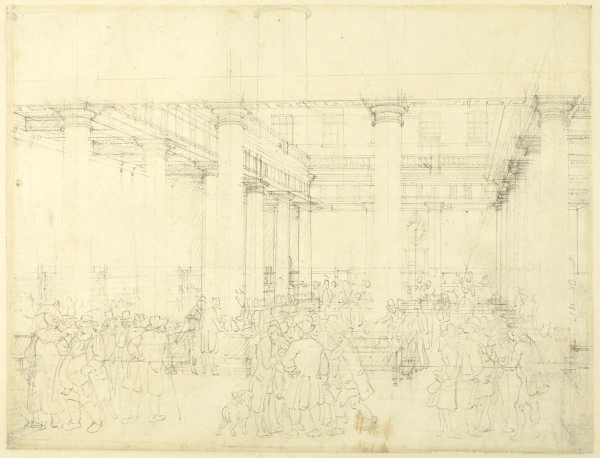 Study for Corn Exchange, Mark Lane, from Microcosm of London by Augustus Charles Pugin
Thomas Rowlandson, drawing, 1807-1808