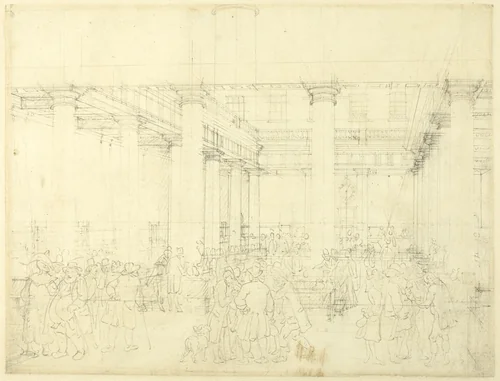 Study for Corn Exchange, Mark Lane, from Microcosm of London by Augustus Charles Pugin
Thomas Rowlandson, drawing, 1807-1808