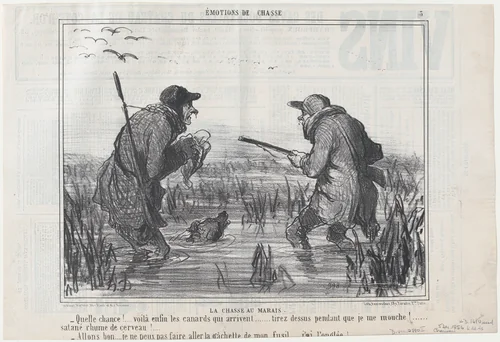 Le Chasse au Marais –Quelle Chance!..., from Émotions de Chasse, published in Le Charivari, December 5, 1856 by Honoré Daumier, print, 1856