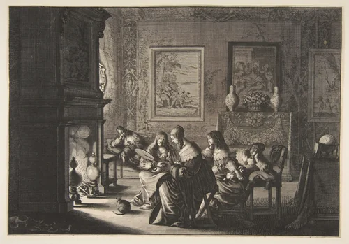 Foolish Virgins Sleeping (Les Vierges folles sommolent en attendant l'arrivée de l'époux) by Abraham Bosse, print, 1630-1640
