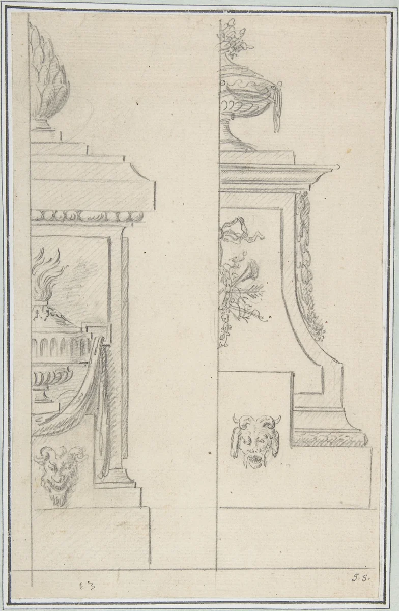 Alternate Designs for Decorated Bases or Pedestals by anonymous, drawing, 1700-1800