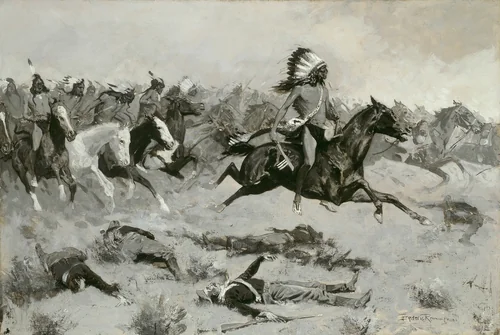 Rushing Red Lodges Passed through the Line by Frederic Remington, painting, 1900