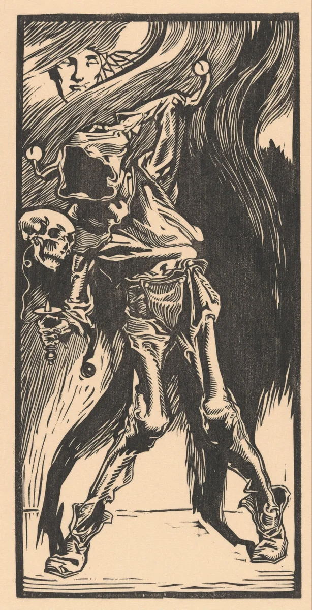 De Dood als harlekijn, bilboquet spelend by Johannes Josephus Aarts, print, 1922