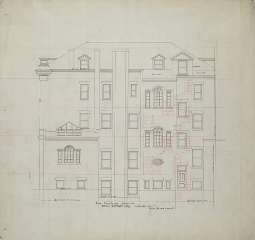 Bryan Lathrop House, Chicago, Illinois, Rear Elevation by McKim, Mead and White, drawing, 1887-1897
