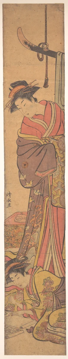 Young Woman Looking over Shoulder of Another who is Writing a Letter by Torii Kiyonaga (鳥居清長), print, 1742-1815