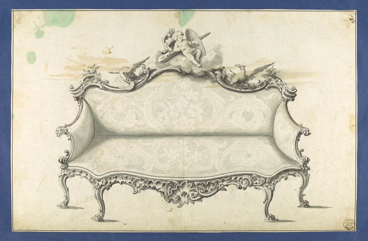 Sofa, in Chippendale Drawings, Vol. I by Thomas Chippendale, drawing, 1760