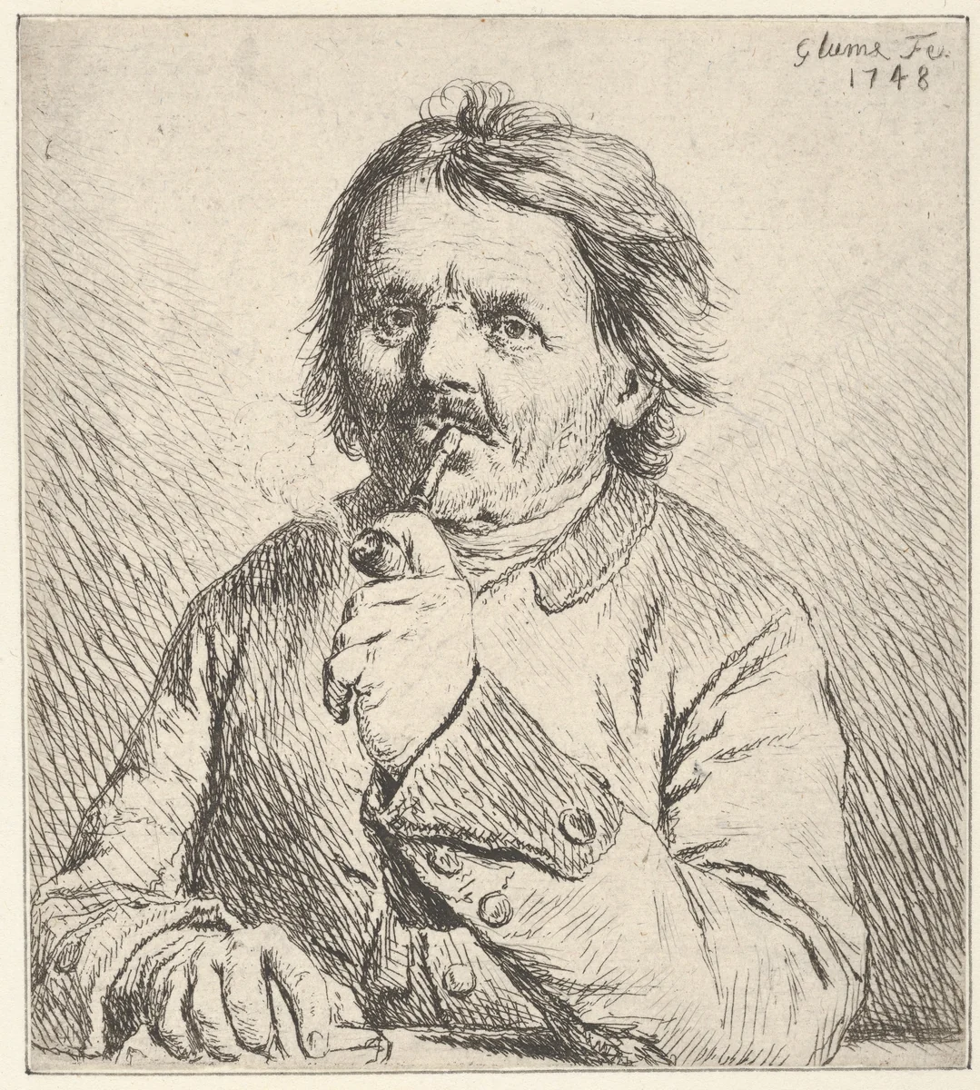 The Smoking Peasant by Johann Gottlieb Glume, print, 1748