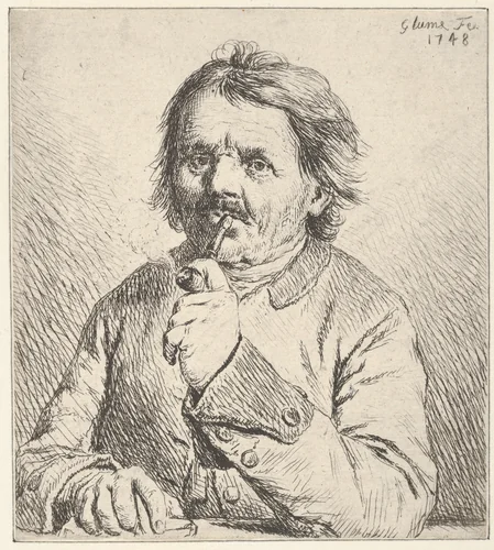 The Smoking Peasant by Johann Gottlieb Glume, print, 1748