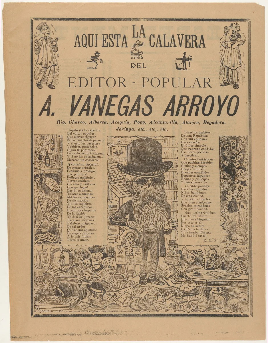 The skeleton of the people’s editor (Antonio Vanegas Arroyo) by José Guadalupe Posada, print, 1902