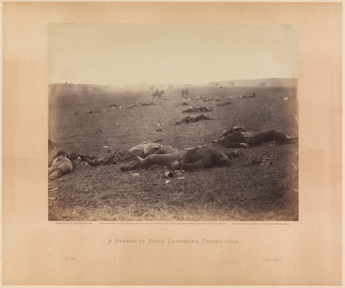 A Harvest of Death, Gettysburg, Pennsylvania by Timothy O'Sullivan, photograph, 1863