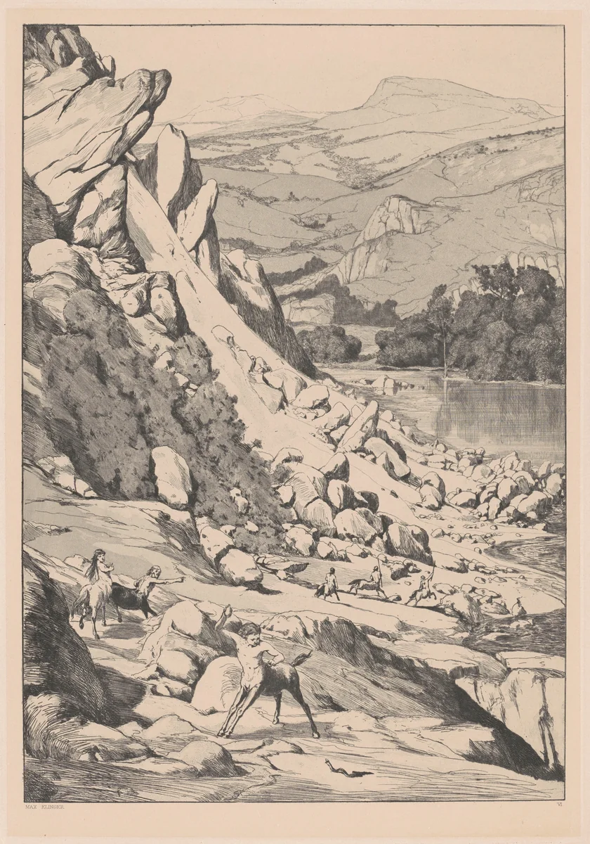 Landslide (Bergsturz) by Max Klinger, print, 1881