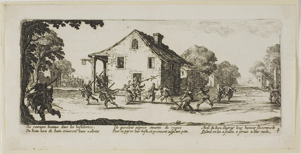 Scene of Pillage, plate four from The Large Miseries of War by Gerrit Lucasz van Schagen, print, 1612-1635