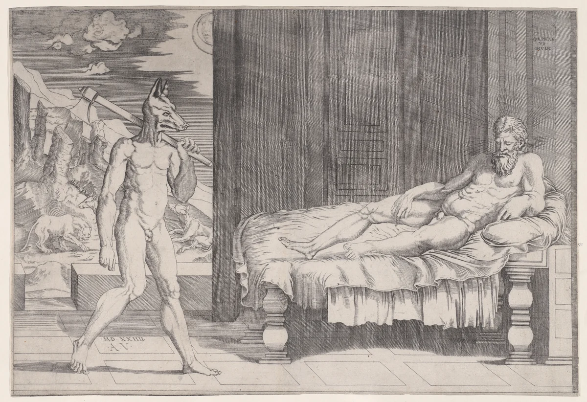 Lycaon Transformed into a Wolf by Agostino Veneziano, print, 1519-1529