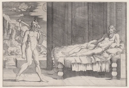 Lycaon Transformed into a Wolf by Agostino Veneziano, print, 1519-1529