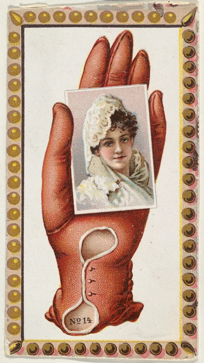 Card Number 14, cut-out from banner advertising the Opera Gloves series (G29) for Allen & Ginter Cigarettes by Allen & Ginter, print, 1885-1895