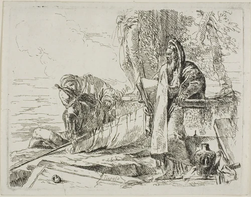 Standing Philosopher and Two Other Figures, from Capricci by Giovanni Battista Tiepolo, print, 1740-1750
