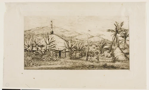 New Caledonia: Large Native Hut on the Road from Balade to Puépo, 1845 by Charles Meryon, print, 1863