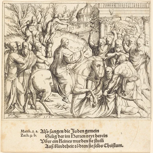 The Entry into Jerusalem by Augustin Hirschvogel, print, 1547