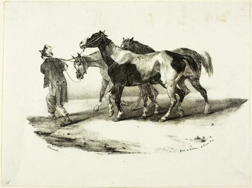 Horses Being Led to the Skinner by Jean Louis André Théodore Géricault, print, 1823
