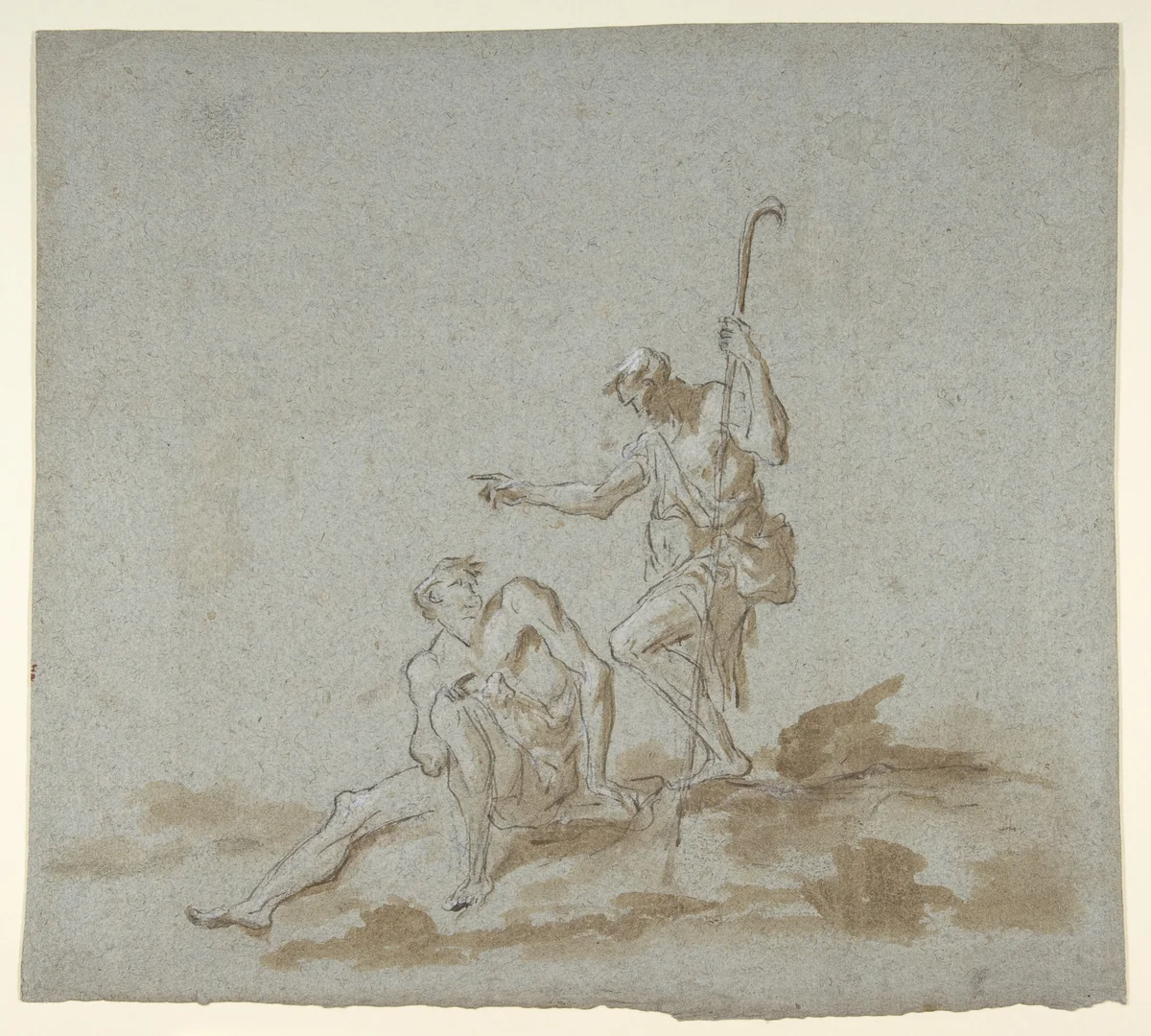 A Shepherd Addressing a Seated Male Nude by Alessandro Magnasco, drawing, 1675-1749