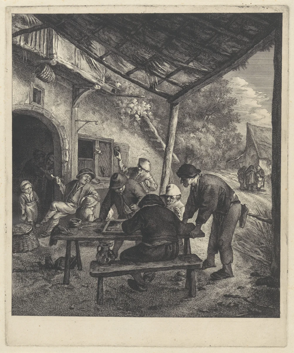 Triktrakspelers by Jan de Visscher, print, 1643-1692